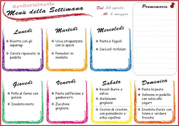 Menù settimanale per tutta la famiglia 30 aprile